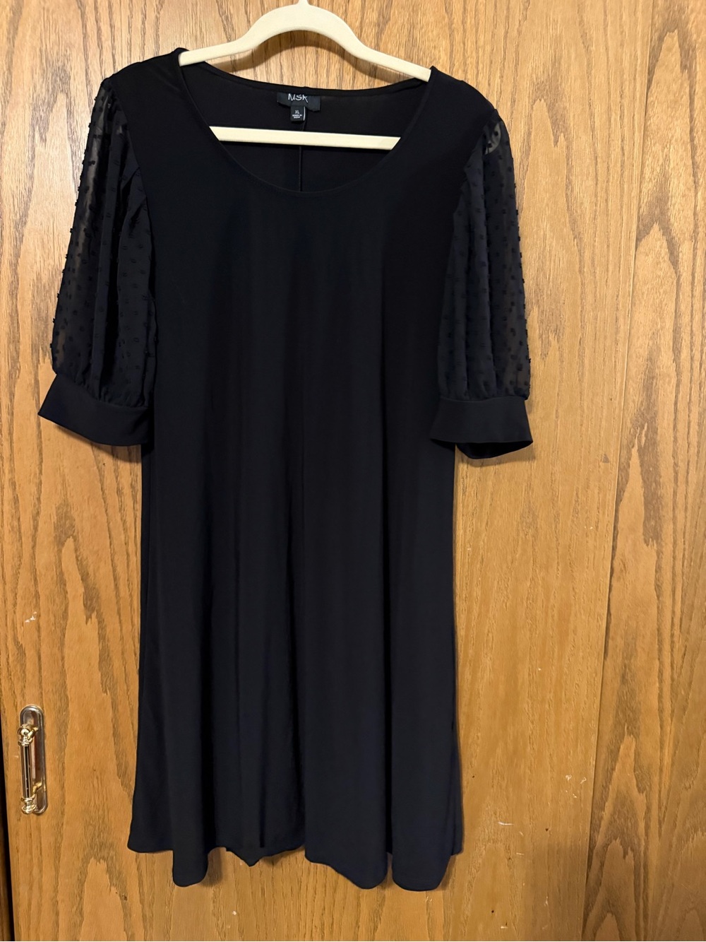 MSK Black Sheer Dotted Puff-Sleeve Tunic Dress